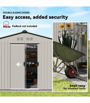 Outsunny 9 x 6FT Galvanised Garden Storage Shed with Sliding Door, Grey