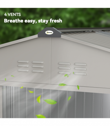 Outsunny 9 x 6FT Galvanised Garden Storage Shed with Sliding Door, Grey