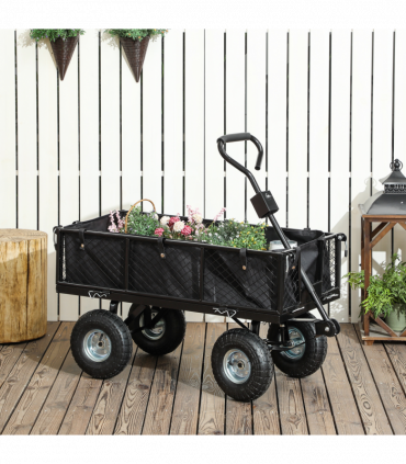 Outsunny Garden Cart with Removable Liner, Quick-Release Sides, Black