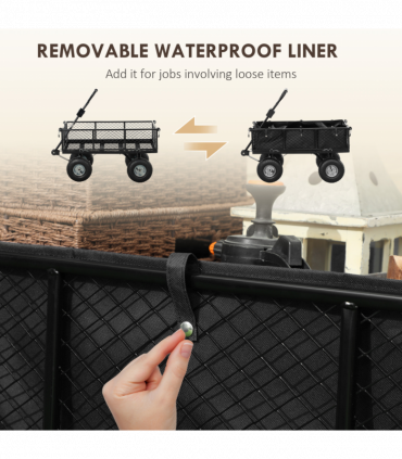 Outsunny Garden Cart with Removable Liner, Quick-Release Sides, Black