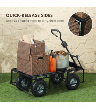 Outsunny Garden Cart with Removable Liner, Quick-Release Sides, Black