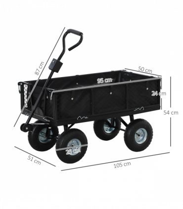 Outsunny Garden Cart with Removable Liner, Quick-Release Sides, Black