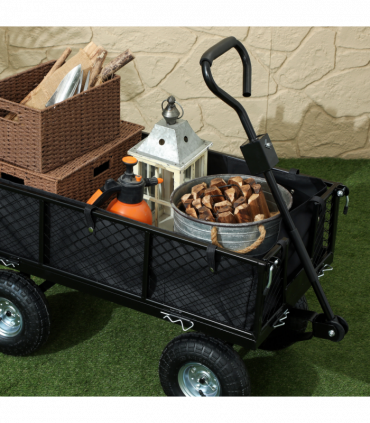 Outsunny Garden Cart with Removable Liner, Quick-Release Sides, Black