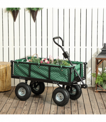 Outsunny Garden Cart with Removable Liner, Quick-Release Sides, Green