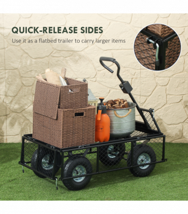 Outsunny Garden Cart with Removable Liner, Quick-Release Sides, Green