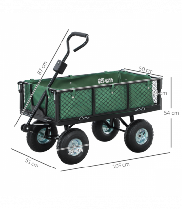Outsunny Garden Cart with Removable Liner, Quick-Release Sides, Green
