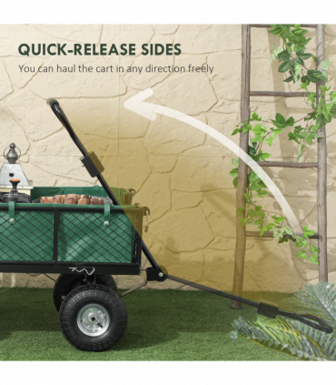Outsunny Garden Cart with Removable Liner, Quick-Release Sides, Green