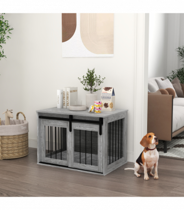 PawHut Dog Crate Furniture with Removable Cushion, for Medium Dogs - Grey