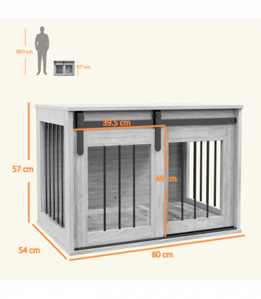PawHut Dog Crate Furniture with Removable Cushion, for Medium Dogs - Grey