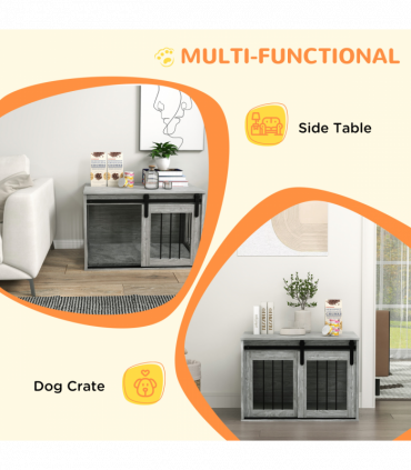 PawHut Dog Crate Furniture with Removable Cushion, for Medium Dogs - Grey