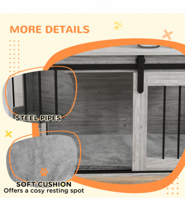 PawHut Dog Crate Furniture with Removable Cushion, for Medium Dogs - Grey