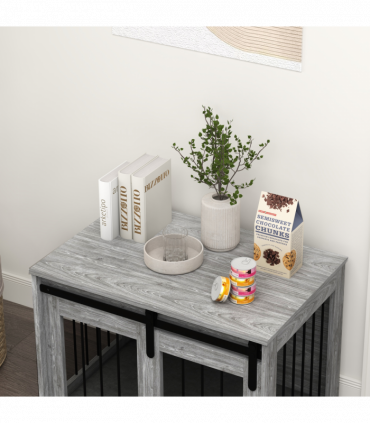 PawHut Dog Crate Furniture with Removable Cushion, for Medium Dogs - Grey