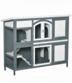 Two-Tier Wooden Rabbit Hutch Bunny Run w/ Openable Roof, Slide-Out Tray, Ramp