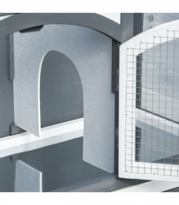 Two-Tier Wooden Rabbit Hutch Bunny Run w/ Openable Roof, Slide-Out Tray, Ramp