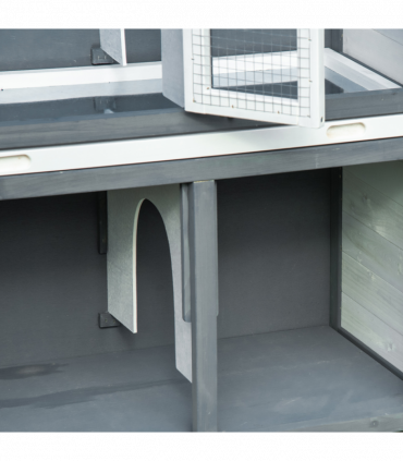 Two-Tier Wooden Rabbit Hutch Bunny Run w/ Openable Roof, Slide-Out Tray, Ramp