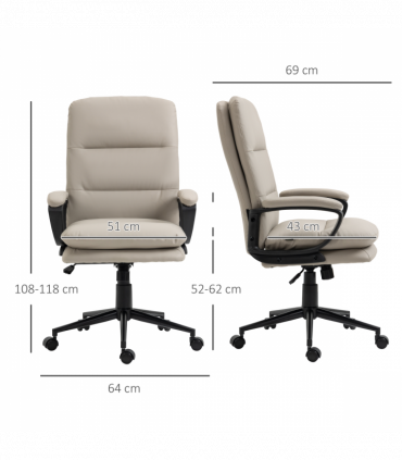 Vinsetto PU Leather Office Chair for Home with Arm, Adjustable Height, Grey