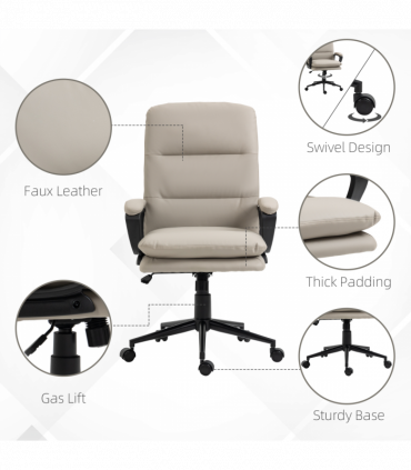 Vinsetto PU Leather Office Chair for Home with Arm, Adjustable Height, Grey