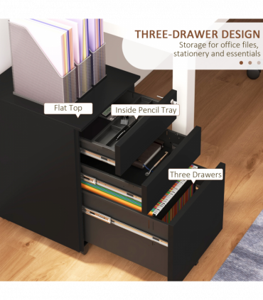 Vinsetto Steel File Cabinet with Lock Hanging Bar for Letter A4 Legal Size Black