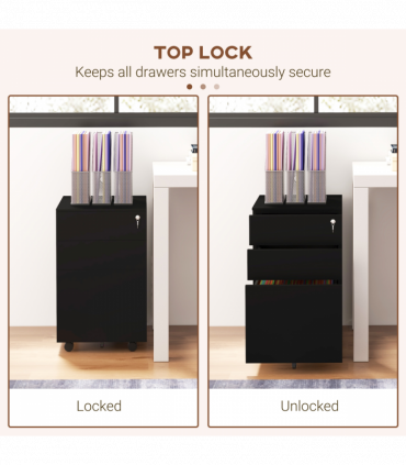 Vinsetto Steel File Cabinet with Lock Hanging Bar for Letter A4 Legal Size Black