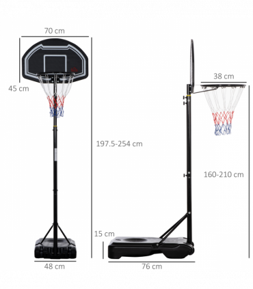 Adjustable Basketball Hoop Stand w/ Wheels and Weight Base 1.6-2.1m HOMCOM