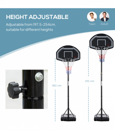 Adjustable Basketball Hoop Stand w/ Wheels and Weight Base 1.6-2.1m HOMCOM