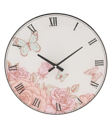 Hometime Glass Wall Clock 30cm Floral with Butterfly Design