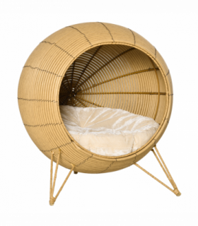 PawHut Wicker Cat Bed Elevated Rattan Kitten Basket Cozy Cave w/ Soft Cushion