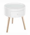 Round Coffee Table White Natural wood colour 38 x 45H cm MDF Drawer Kids-safe