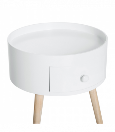 Round Coffee Table White Natural wood colour 38 x 45H cm MDF Drawer Kids-safe