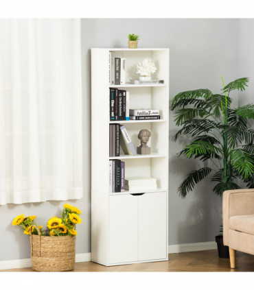2 Door 4 Shelves Bookcase Wooden Storage Cabinet Display Unit White