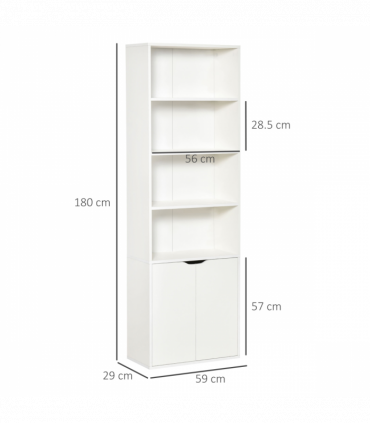 2 Door 4 Shelves Bookcase Wooden Storage Cabinet Display Unit White