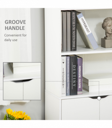 2 Door 4 Shelves Bookcase Wooden Storage Cabinet Display Unit White