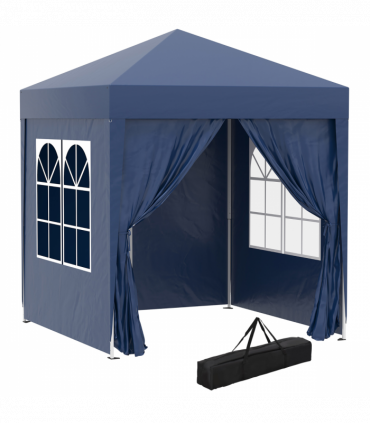 Garden Pop Up Gazebo Party Tent W/Carrying Case + 2 Walls 2 Windows Blue