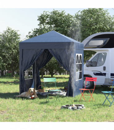 Garden Pop Up Gazebo Party Tent W/Carrying Case + 2 Walls 2 Windows Blue