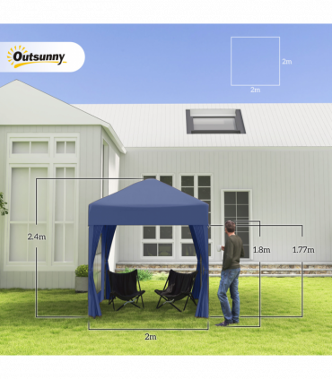 Garden Pop Up Gazebo Party Tent W/Carrying Case + 2 Walls 2 Windows Blue