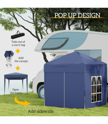 Garden Pop Up Gazebo Party Tent W/Carrying Case + 2 Walls 2 Windows Blue