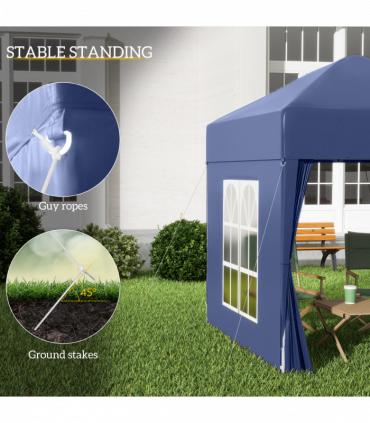Garden Pop Up Gazebo Party Tent W/Carrying Case + 2 Walls 2 Windows Blue