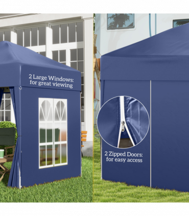 Garden Pop Up Gazebo Party Tent W/Carrying Case + 2 Walls 2 Windows Blue
