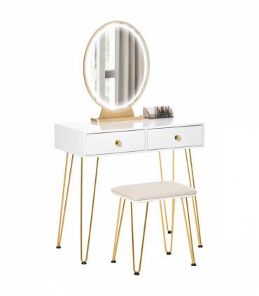 Dressing Table Set With LED Mirror & Stool 2 Drawers Makeup Desk