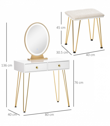 Dressing Table Set With LED Mirror & Stool 2 Drawers Makeup Desk