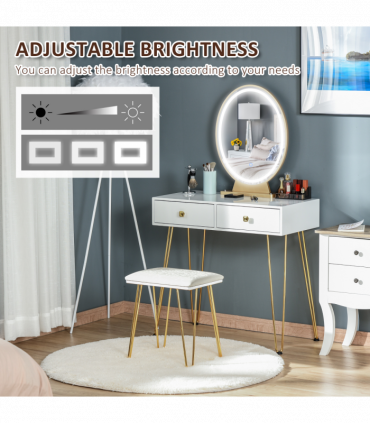 Dressing Table Set With LED Mirror & Stool 2 Drawers Makeup Desk