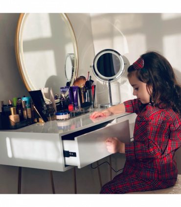 Dressing Table Set With LED Mirror & Stool 2 Drawers Makeup Desk