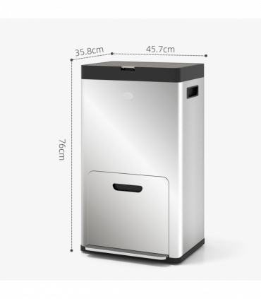 HOMCOM 3 Compartment Kitchen Bin, 56L Stainless Steel Pedal Bin with Wheels