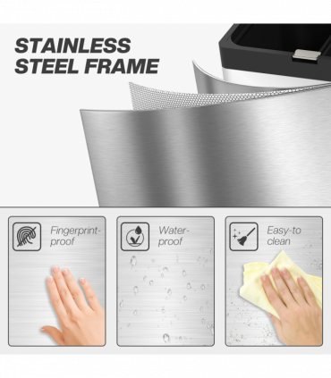 HOMCOM 3 Compartment Kitchen Bin, 56L Stainless Steel Pedal Bin with Wheels