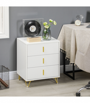 HOMCOM 3 Drawer Dresser, Chest of Drawers Storage Cabinet, White