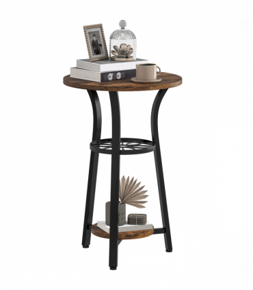 HOMCOM 3-Tier Small End Table Industrial 38 cm Round Side Table Rustic Brown