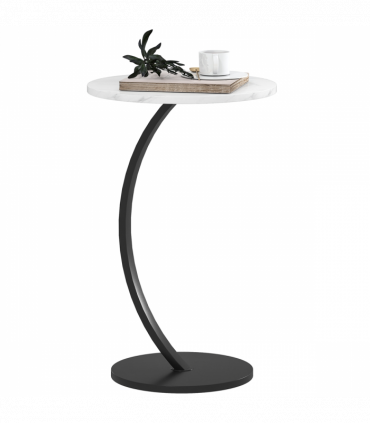 HOMCOM C Shaped Side Table, Round Bedside Table w/ Marble Effect Top, White