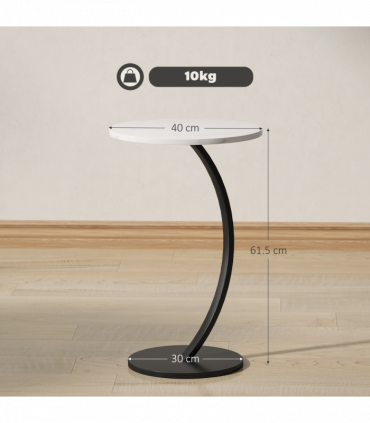 HOMCOM C Shaped Side Table, Round Bedside Table w/ Marble Effect Top, White