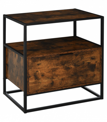 HOMCOM Industrial-Style Side Table w/ Drawer Open Shelf Steel Frame Base Retro