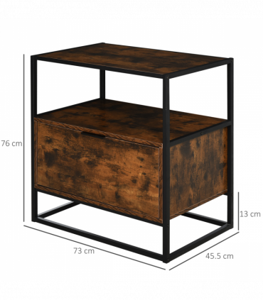 HOMCOM Industrial-Style Side Table w/ Drawer Open Shelf Steel Frame Base Retro